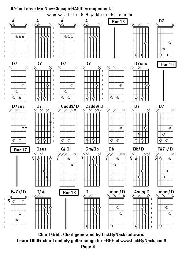 Chord Grids Chart of chord melody fingerstyle guitar song-If You Leave Me Now-Chicago-BASIC Arrangement,generated by LickByNeck software.